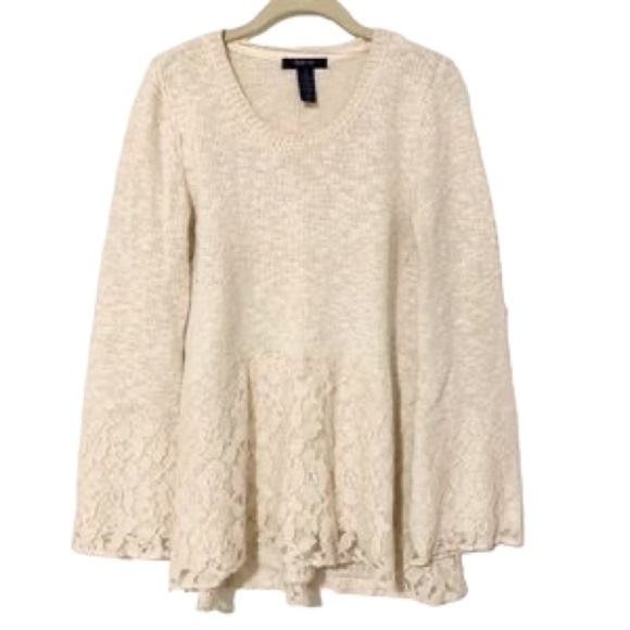 𝅺STYLE & CO Women's Sparkly Lace and Knit Ivory Bell Sleeve Sweater Size Small - Picture 1 of 5